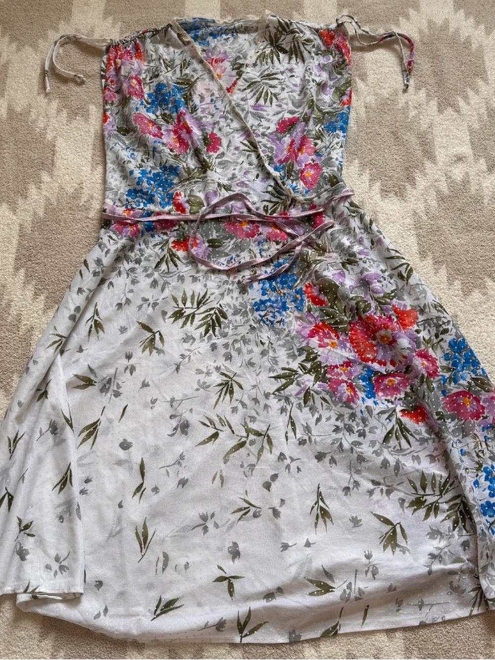 Vintage floral sheer textured crossover top dress